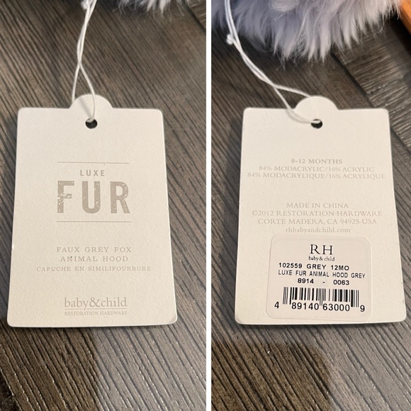 Restoration Hardware LUXE Fur Baby Animal Hood - Grey - 12 Months NWT - Picture 11 of 17